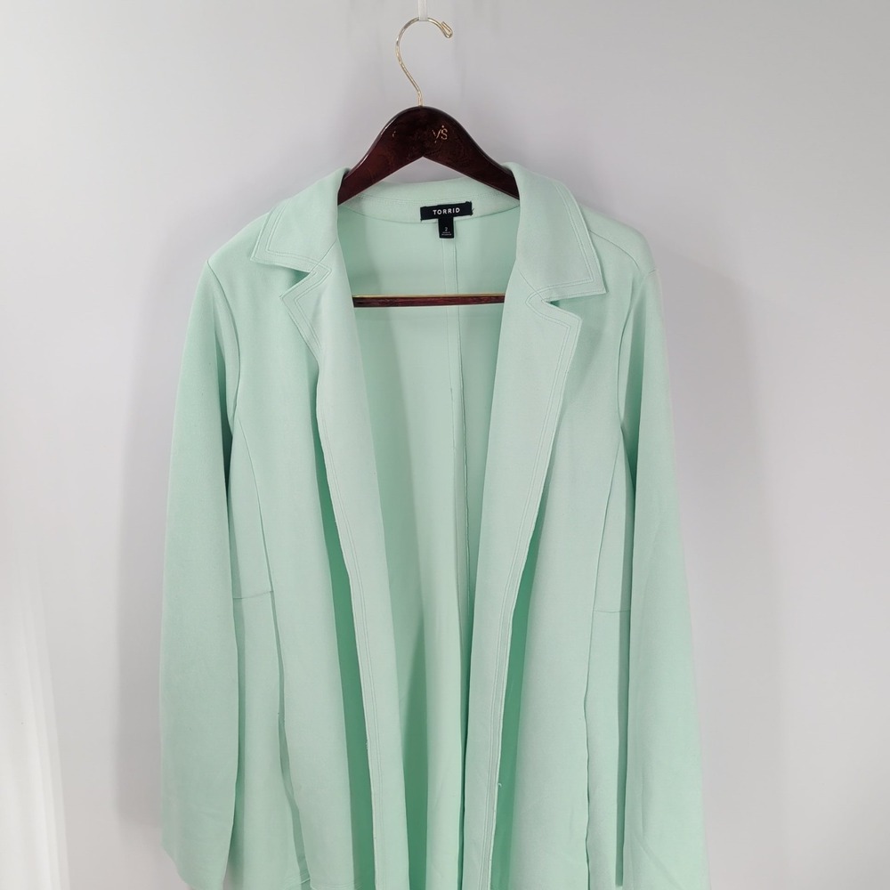 Torrid Solid Outwear Open Front Long Sleeve Longline Jacket Mint Green Size 2